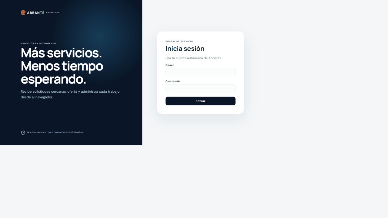 Acceso de Abbante Proveedor PWA